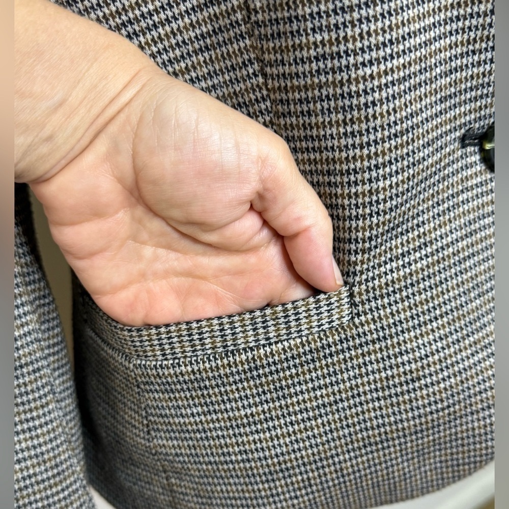 Amanda+Chelsea vintage Y2K brown Houndstooth one button preppy blazer pockets M - Picture 3 of 8